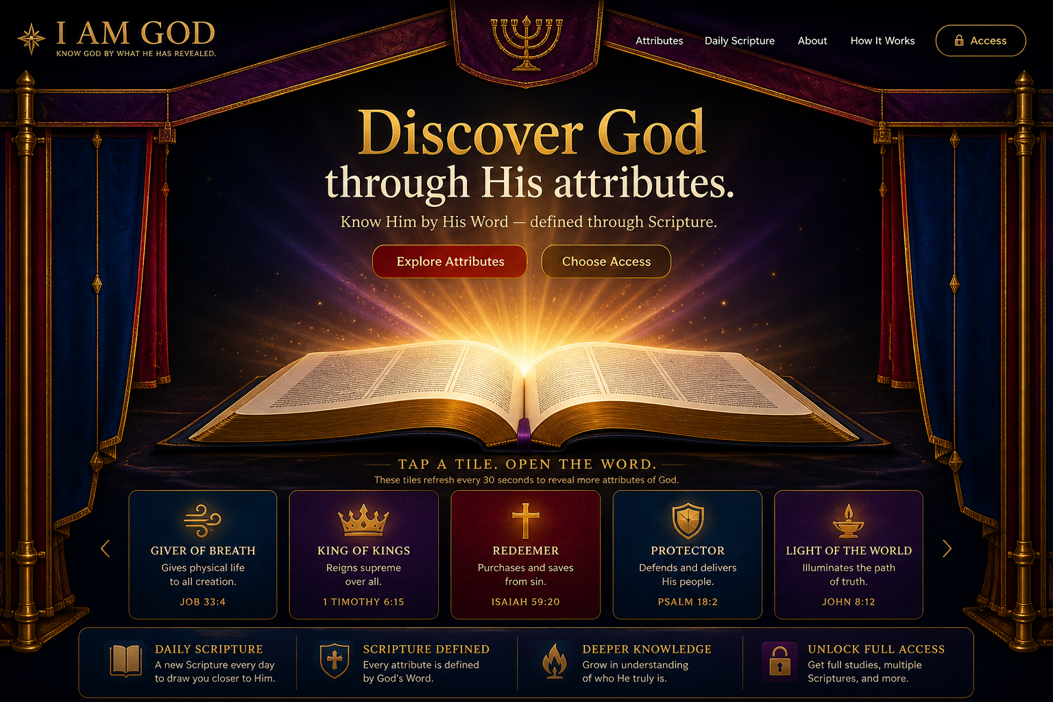 Open Bible with light rising from Scripture